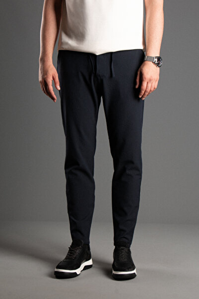 ZEKİ ÖZER Ανδρικό λινό παντελόνι Navy Blue ριγέ - Seersucker Cut