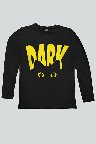 ROCKANDROLL Tricou de damă din bumbac pieptănat cu mânecă lungă, cu gât negru, pisică întunecată