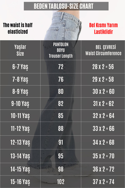 Asortik Kids Girl - High Waist Wide Leg Jeans Jean Pants 100% Cotton Palazzo Loose Loose