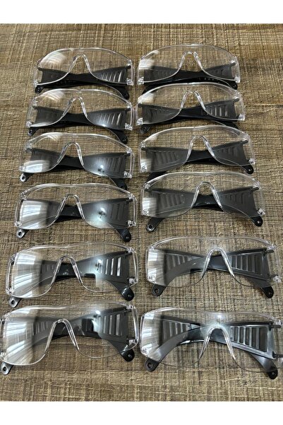 DİBA AVM 12 Pcs Protection Goggles Work Safety Glasses Transparent Laboratory Experiment Construction Goggles Burr Goggles