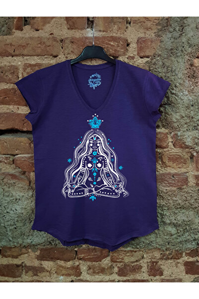 ScubaPromoTurkey اليوغا العضوية المطبوعة المرأة محبوك الأرجواني عارضة تي شيرت