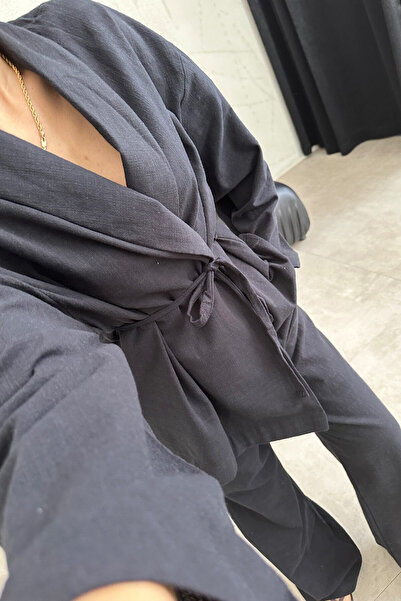 My Blog Kendőgallér kimonó és nadrág szett - fekete