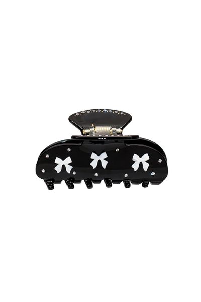 Roberta Lorenz Black Acetate Latch Buckle with White Ribbon and Stones / 8cm