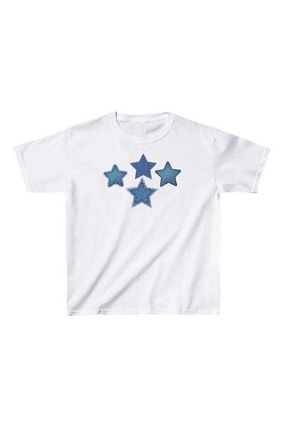 Touz Moda Τζιν Crop Μπλούζα - Μέγεθος Ζώνης, Star Printed