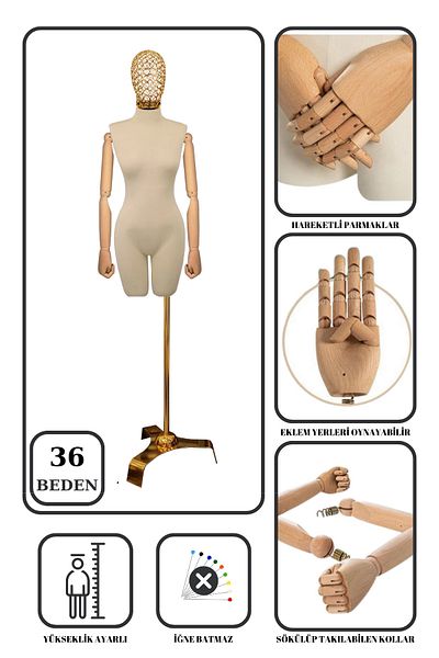 Manken İstanbul 36 Size Pants with Gold Heads and Feet - Wearable Tailor Manikin Showcase Proofing Manikin