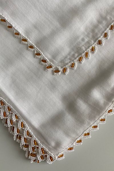 AYASOFYA OTANTIK 90*90 mărgele de nisip detaliat 100% bumbac scris - croșetat brodat, ALB