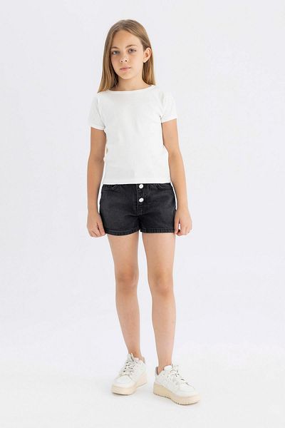DeFacto Girls' Crew Neck Slim Fit T-Shirt - Short Sleeve, Ribbed Camisole B3053A824Sm