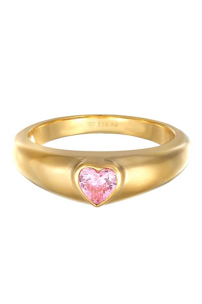ELLI 925 Silber Vergoldeter Zirkonia Herz Band Ring - Liebe