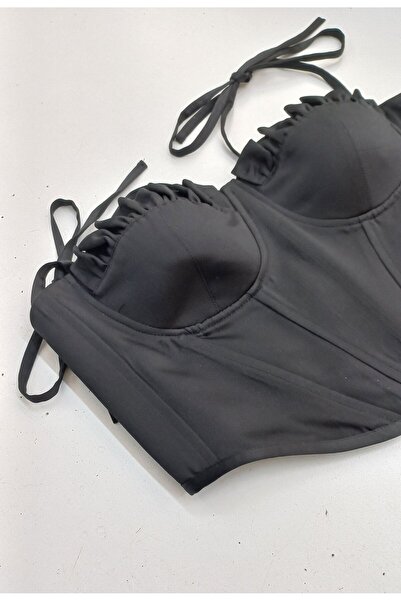 es moda shop Hira fırfırlı saten korse siyah