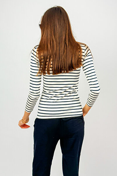 Betimoda Γυναικείο μακρυμάνικο μισό ζιβάγκο 1 τεμάχιο λευκό μπλε ριγέ