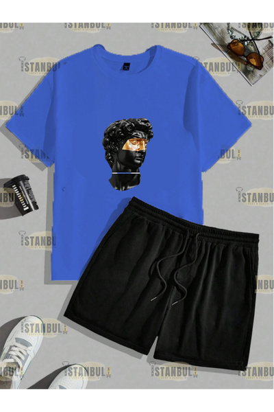 aynewmoda Set de trening tricou și pantaloni scurți - imprimat