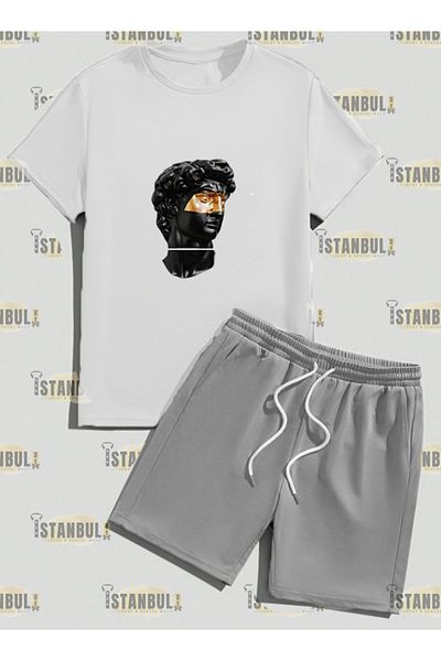 aynewmoda Set de trening tricou și pantaloni scurți - imprimat