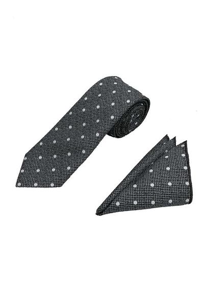 Brianze Polka Dot Gray Black White Tie Handkerchief Set