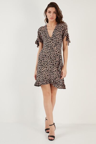 Lela Λεπτομερές μίνι φόρεμα με βολάν με διπλό στήθος 5863719