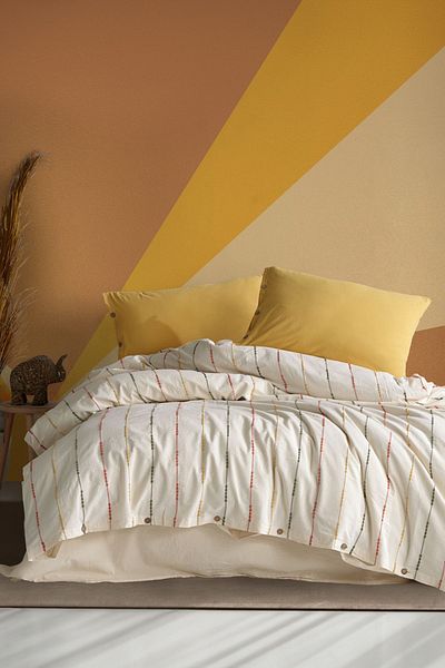 Macas Home Iris 100% Cotton Washed Yarn Dyed Vintage King Size Duvet Cover Set 240*220 IRSKT