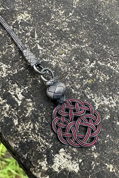 KAZZAZE Nod de dragoste roșu ciucuri de argint oxidat