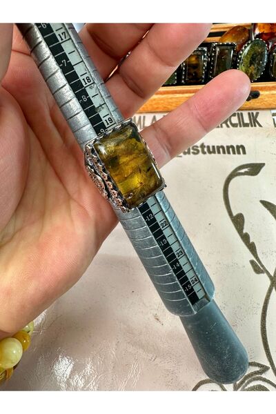 Damla Kehribarcılık Özel el işi dominik damla kehribar taşlı gümüş yüzük