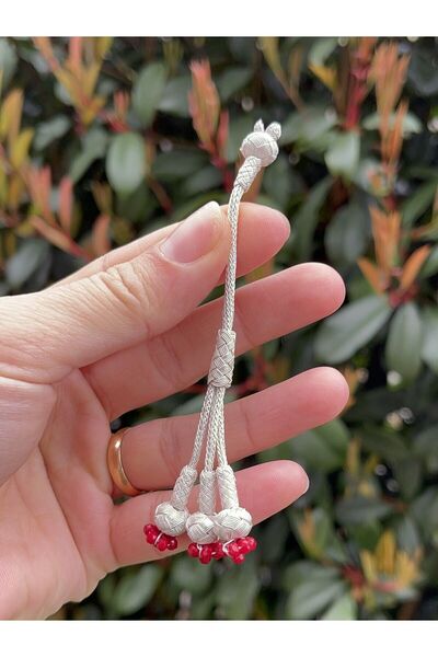 KAZZAZE Three Hanging Silver Kazaziye Colorful Bead Detailed Rosary with Tassel
