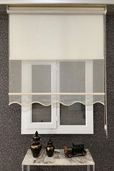 EYMENS HOME Eymen's Eym3001 Çift Mekanizmalı Tül Ve Stor Perde Krem Gold Simli