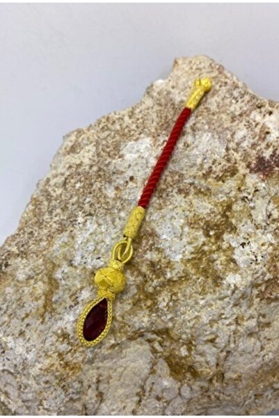 KAZZAZE Κόκκινη πέτρα ζιργκόν με κορδόνι χρυσό χρώμα κοντή φούντα