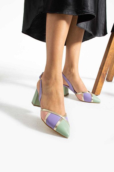 Parparastil Sandale cu toc pentru femei de culoare violet verde