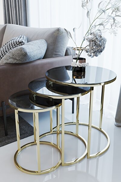 usta mekan Usta Gold Metal Füme Aynalı Zigon Sehpa