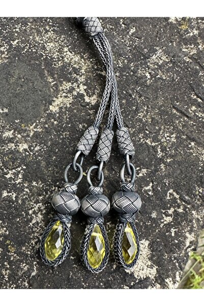 KAZZAZE مسبحة فضية ثلاثية مؤكسدة من حجر الكريستال الأصفر مع شرابة PUS303