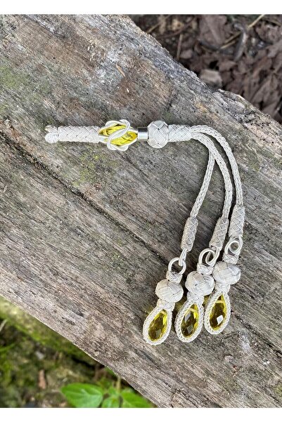 KAZZAZE Pietre prețioase de cristal galben Triple Silver Tasbih Tassel