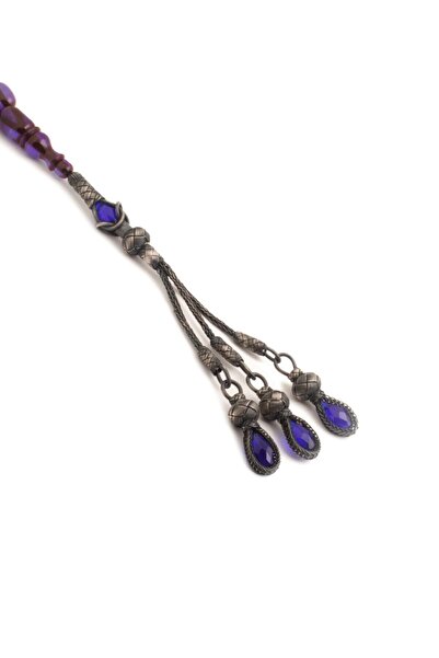 KAZZAZE Синій кришталевий камінь з оксидом, потрійний срібний чотки з китицею