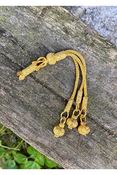 KAZZAZE Vârf de minge din argint sterling aurit Triple Tassel Tasbih