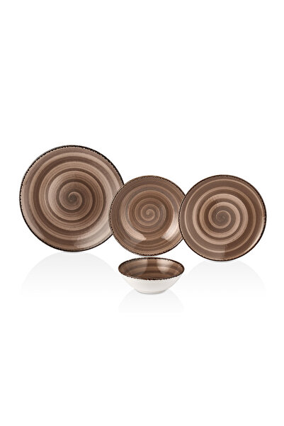 OMS ARTE - 11115 - 24 Parça, Modern, Yenilikçi, Porselen Yemek Takımı Kahve R...