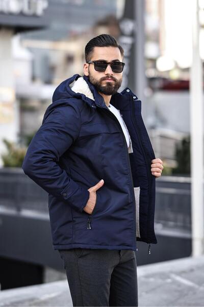 DOXGER Férfi kabát - belső szőrme, mobil kapucni