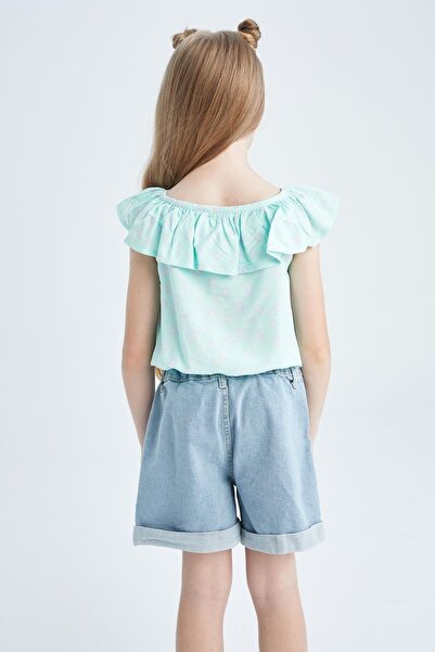 DeFacto Κοριτσίστικη Ποπλίνα Μπλούζα - Φλοράλ κοντό μανίκι, W8821a622sm