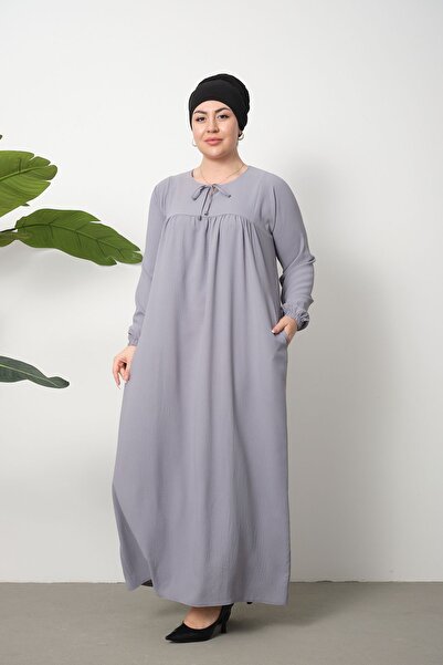 OKTAYUSTA COLLECTİON Pocketed Collar Lace-Up Mevlana Hijab Dress