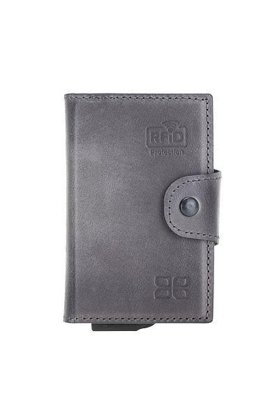 Lev Leather Πτυσσόμενη θήκη πιστωτικής κάρτας - Γνήσιο δέρμα και επένδυση από σουέτ με μηχανισμό