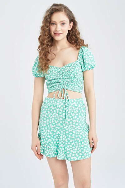 DeFacto Coool Etek Ucu Volan Detaylı Çiçekli Şortlu Etek U5814az22hs