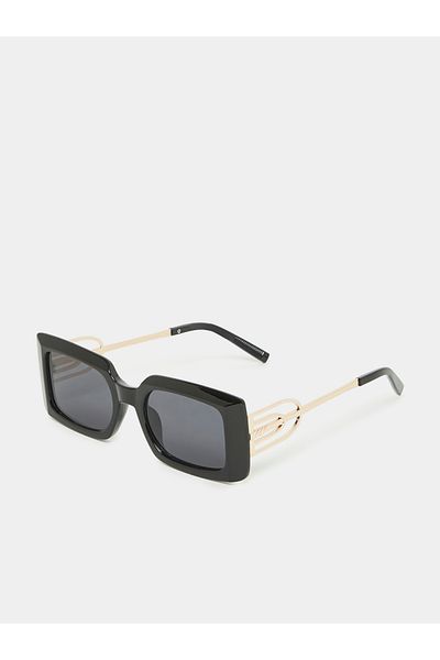 Styli Full Rim Rectangle Sunglasses with Temple Detail