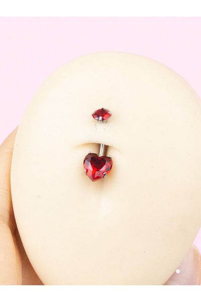 MORNEVA Heart Shaped Red Stone Steel Belly Piercing