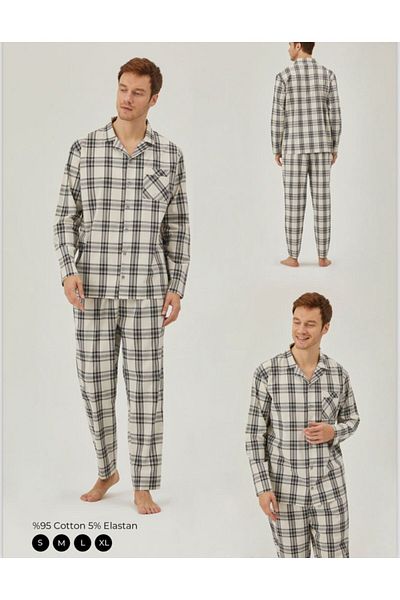 Pamuk & Pamuk COTTON&COTTON FOUR SEASONS WOVEN FABRIC 95% COTTON MEN'S LONG SLEEVE PYJAMAS SET WITH FRONT BUTTON