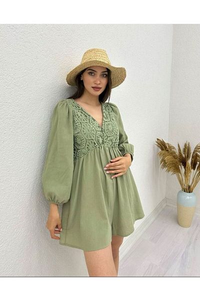 Astrea Butik V-Neck Short Linen Jumpsuit - Lace
