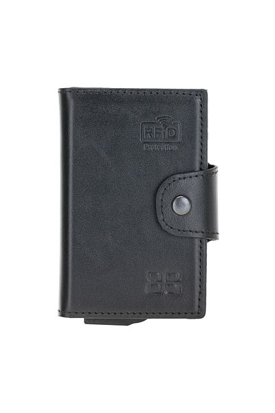 Lev Leather Πτυσσόμενη θήκη πιστωτικής κάρτας - Γνήσιο δέρμα και επένδυση από σουέτ με μηχανισμό