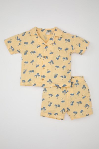 DeFacto 2-teiliges Set aus Musselin-Shirt und Shorts mit Palmenmuster für Baby Jungen - C9215a524sm