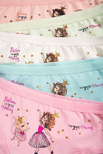 Happy Fox Pamuklu Kız Çoçuk Mixcolor Külot 5'li Set Paket Baskılı Slip