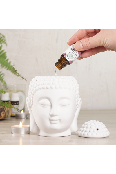 Mitr Buddha Kafası Temalı Beyaz Buhurdanlık