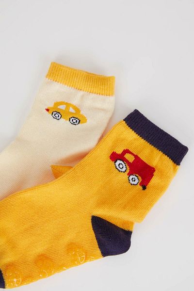 DeFacto Set of 2 Cotton Long Socks for Baby Boy - Non-Slip Sole Y6312a2ns