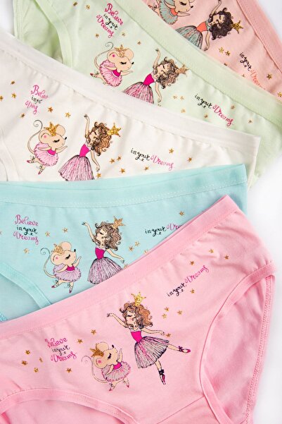 Happy Fox Pamuklu Kız Çoçuk Mixcolor Külot 5'li Set Paket Baskılı Slip