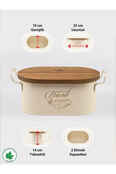 linmetal Ahşap Kapaklı Tel Kulplu Metal Ekmeklik (bread baskılı)