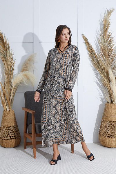 Sevim Rochie lungă neagră de damă - mânecă scurtă C5T7N6O51