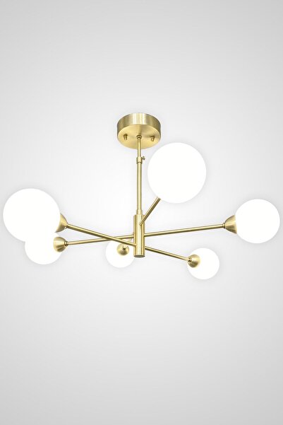 Fivorno Aydınlatma Bubble Line 6 Kollu Eskitme Sarı Renk Kaplamalı G9 Duylu Sarkıt Avize