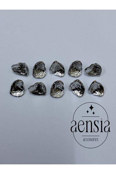 aensia Silver Silver Wrinkled Asymmetric Curved Shell Model Metal Coat Jacket Button 1.52 CM Button - Pack of 10